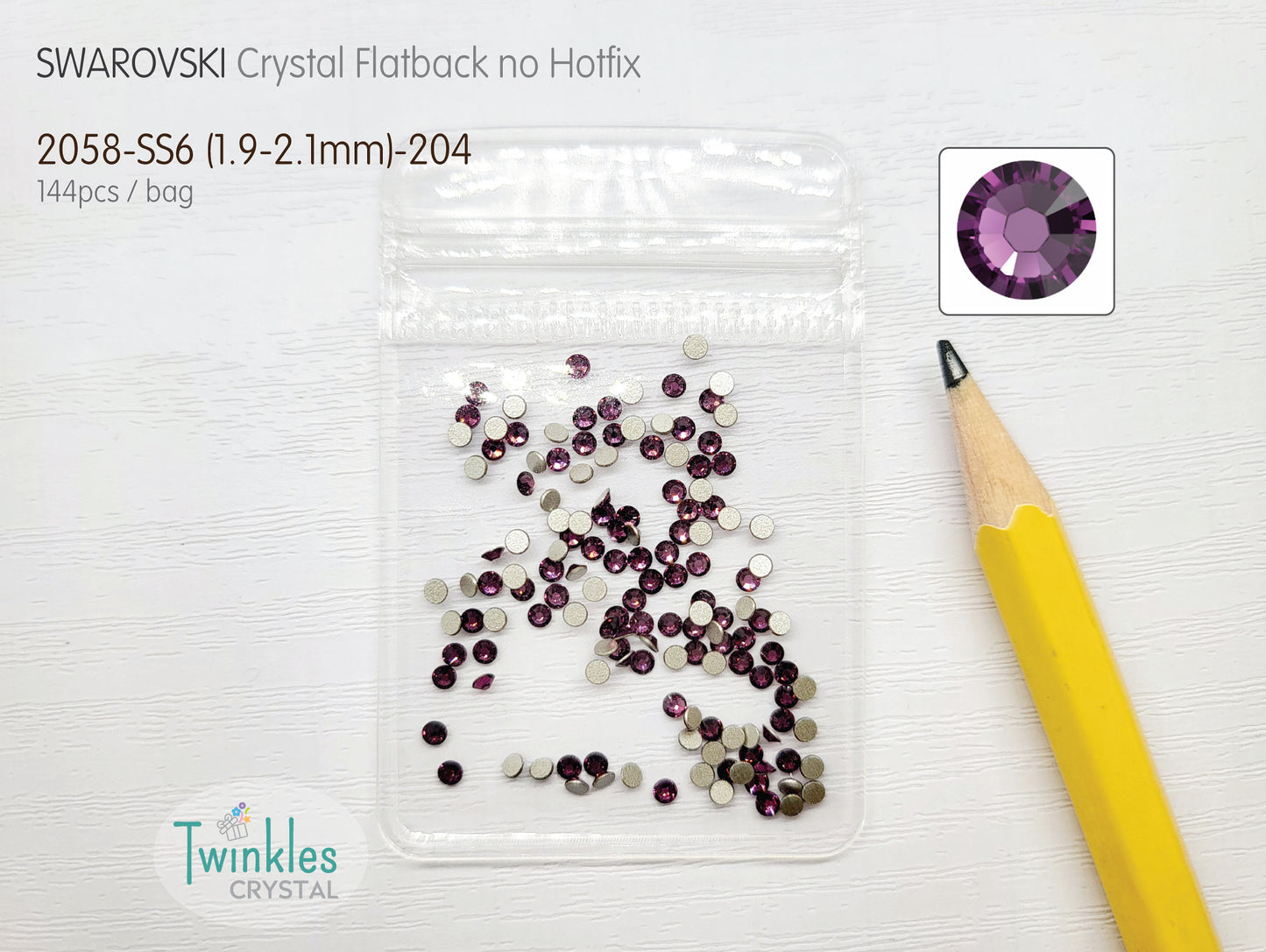 Clr#204 - Swarovski Flatback Crystal No Hotfix - Amethyst