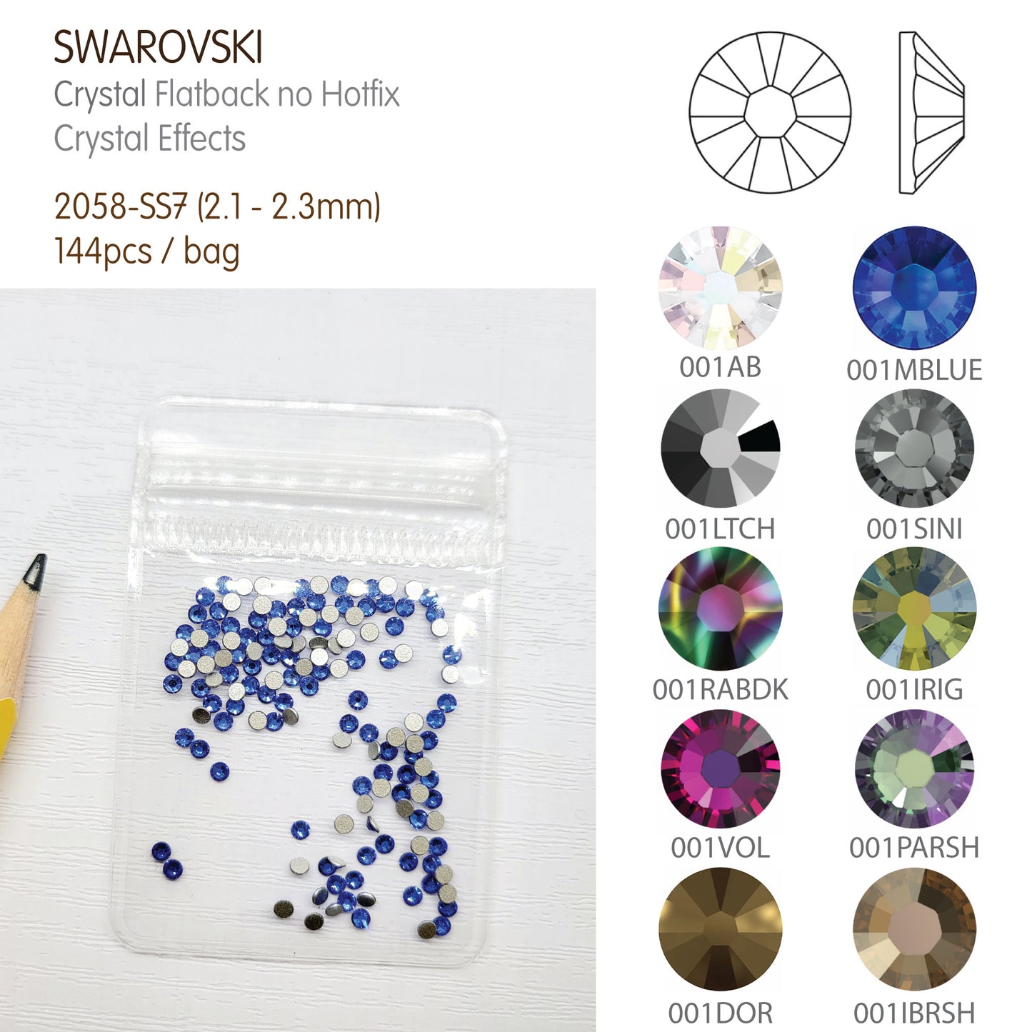 #2058-SS7 - Swarovski Flatback no Hotfix Crystal Picking Color - 144pcs