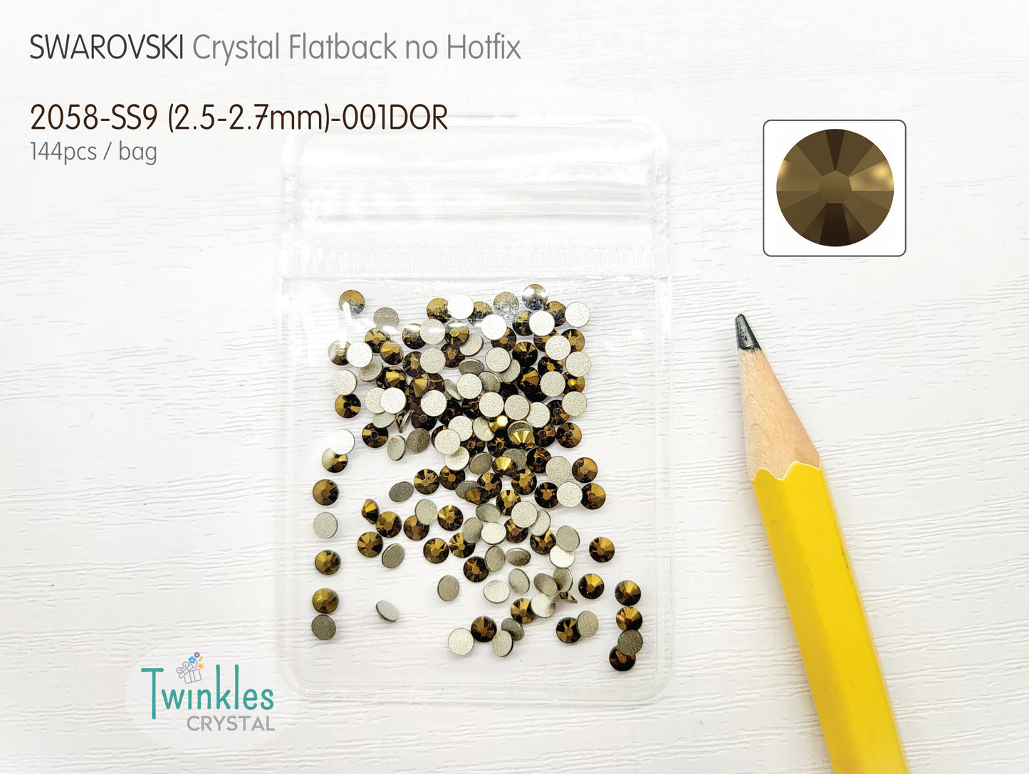 144pcs #001DOR - Swarovski Flatback Crystal No Hotfix - Crystal Dorado