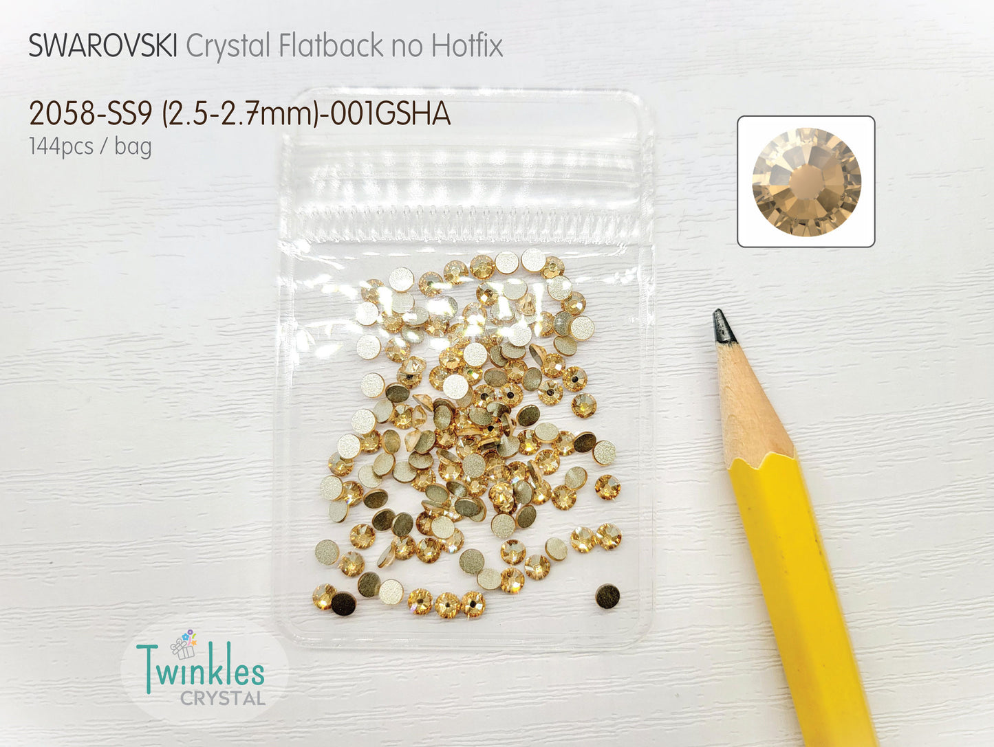 144pcs #001GSHA - Swarovski Flatback Crystal No Hotfix - Crystal Golden Shadow