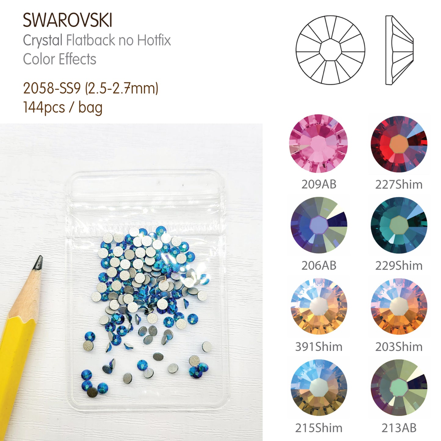 #2058-SS9 - Swarovski Flatback no Hotfix Crystal Picking Color - 144pcs