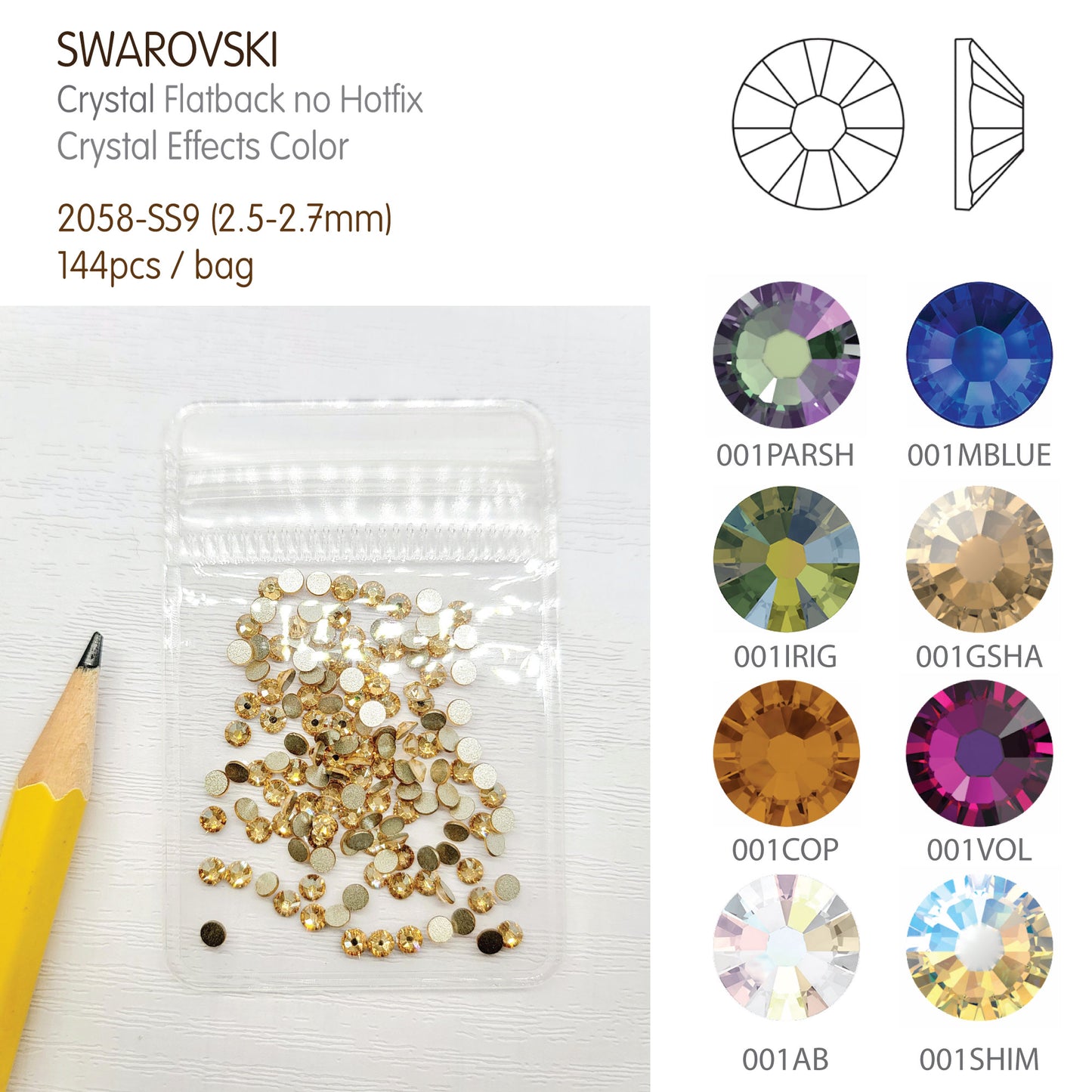 #2058-SS9 - Swarovski Flatback no Hotfix Crystal Picking Color - 144pcs