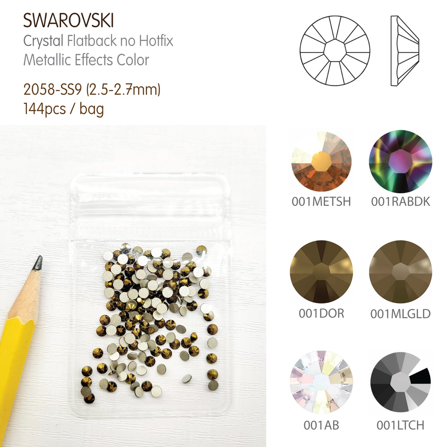 #2058-SS9 - Swarovski Flatback no Hotfix Crystal Picking Color - 144pcs