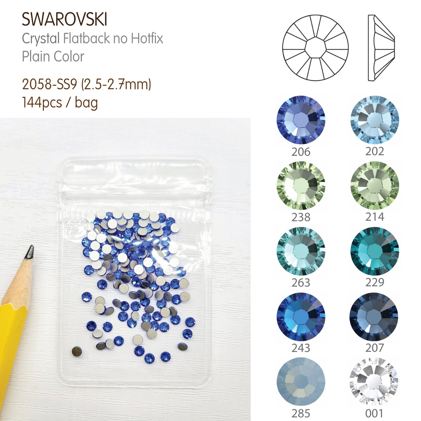 #2058-SS9 - Swarovski Flatback no Hotfix Crystal Picking Color - 144pcs