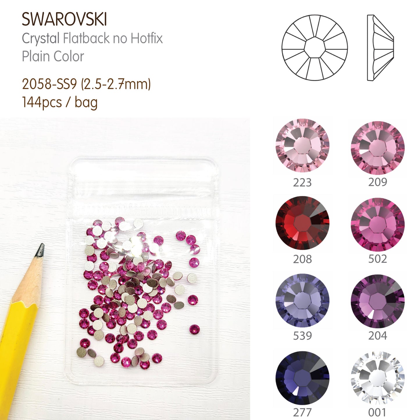 #2058-SS9 - Swarovski Flatback no Hotfix Crystal Picking Color - 144pcs
