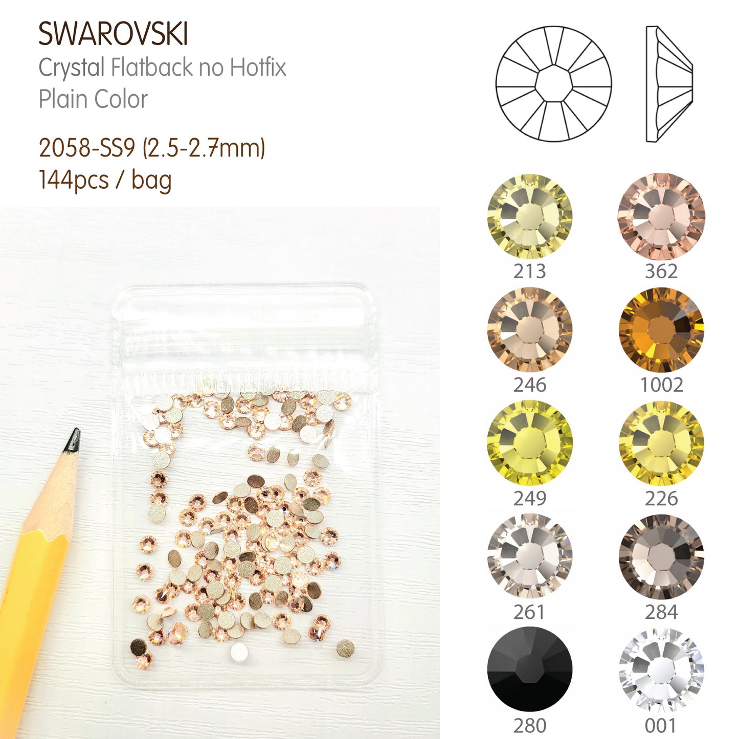 #2058-SS9 - Swarovski Flatback no Hotfix Crystal Picking Color - 144pcs