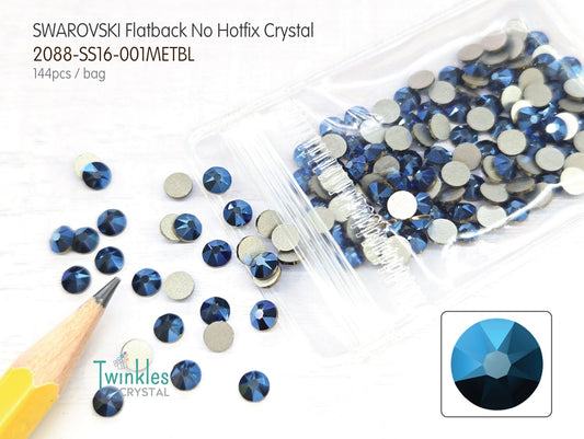 Clr#001METBL - Swarovski Flatback Crystal No Hotfix - Crystal Metellic Blue