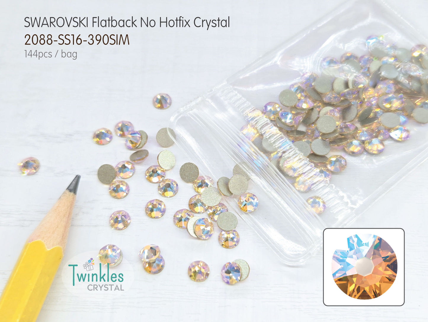 #2088-SS16 (3.8 - 4.0mm) - Swarovski Flatback no Hotfix Crystal - 144pcs