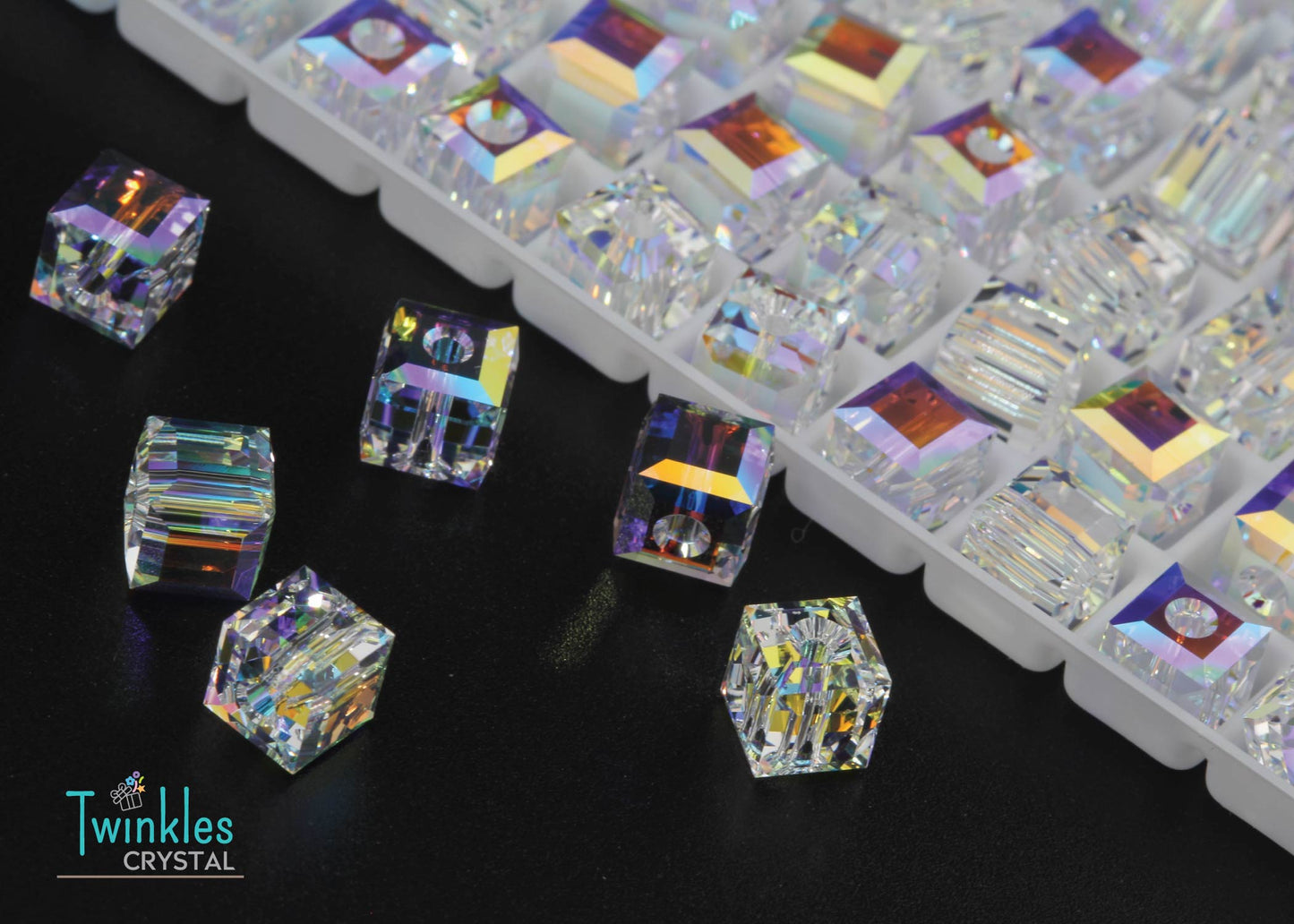 #5601-Crystal AB Swarovski Crystal Cube Bead All Size