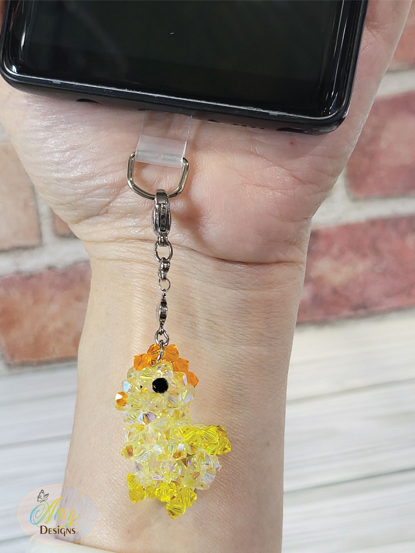 Handmade Crystal Beaded Chick Phone Charm Keychain