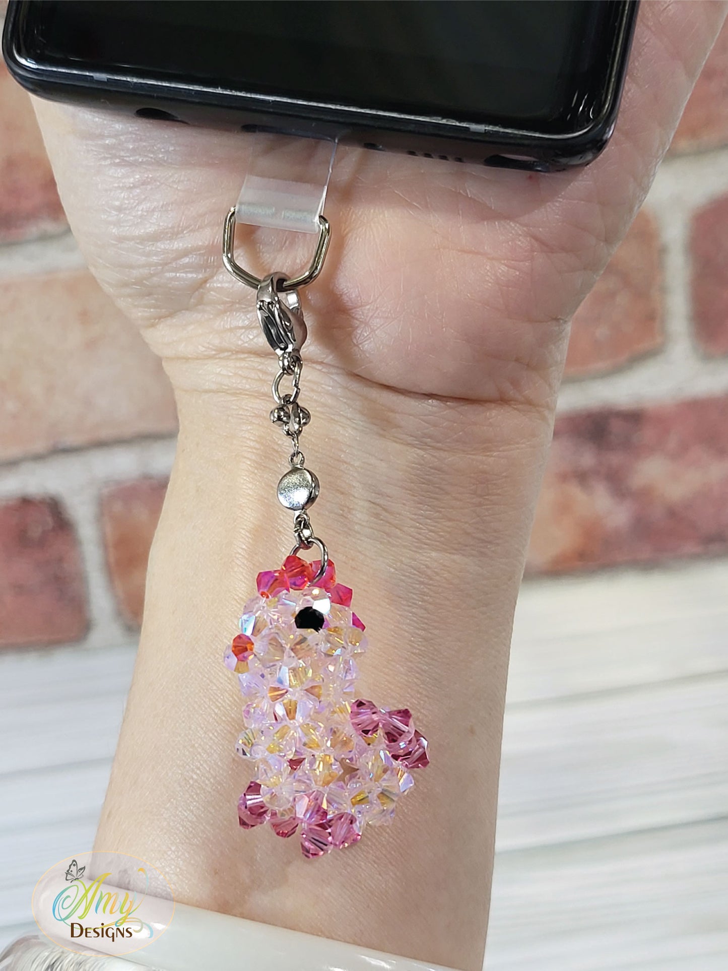 Handmade Crystal Beaded Chick Phone Charm Keychain