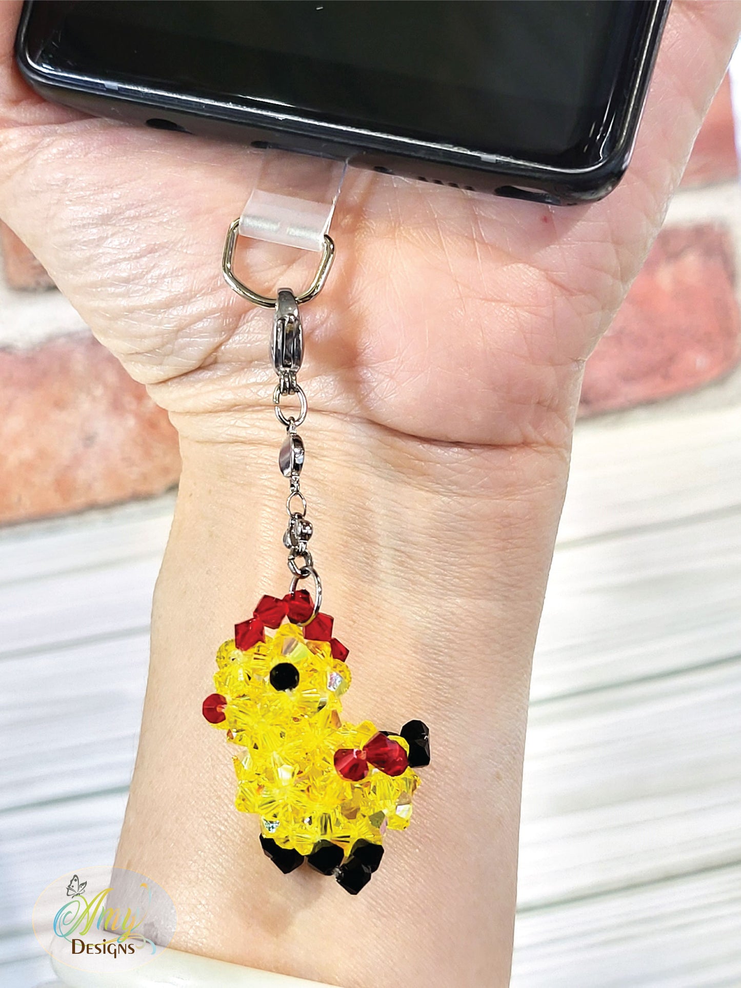 Handmade Crystal Beaded Chick Phone Charm Keychain