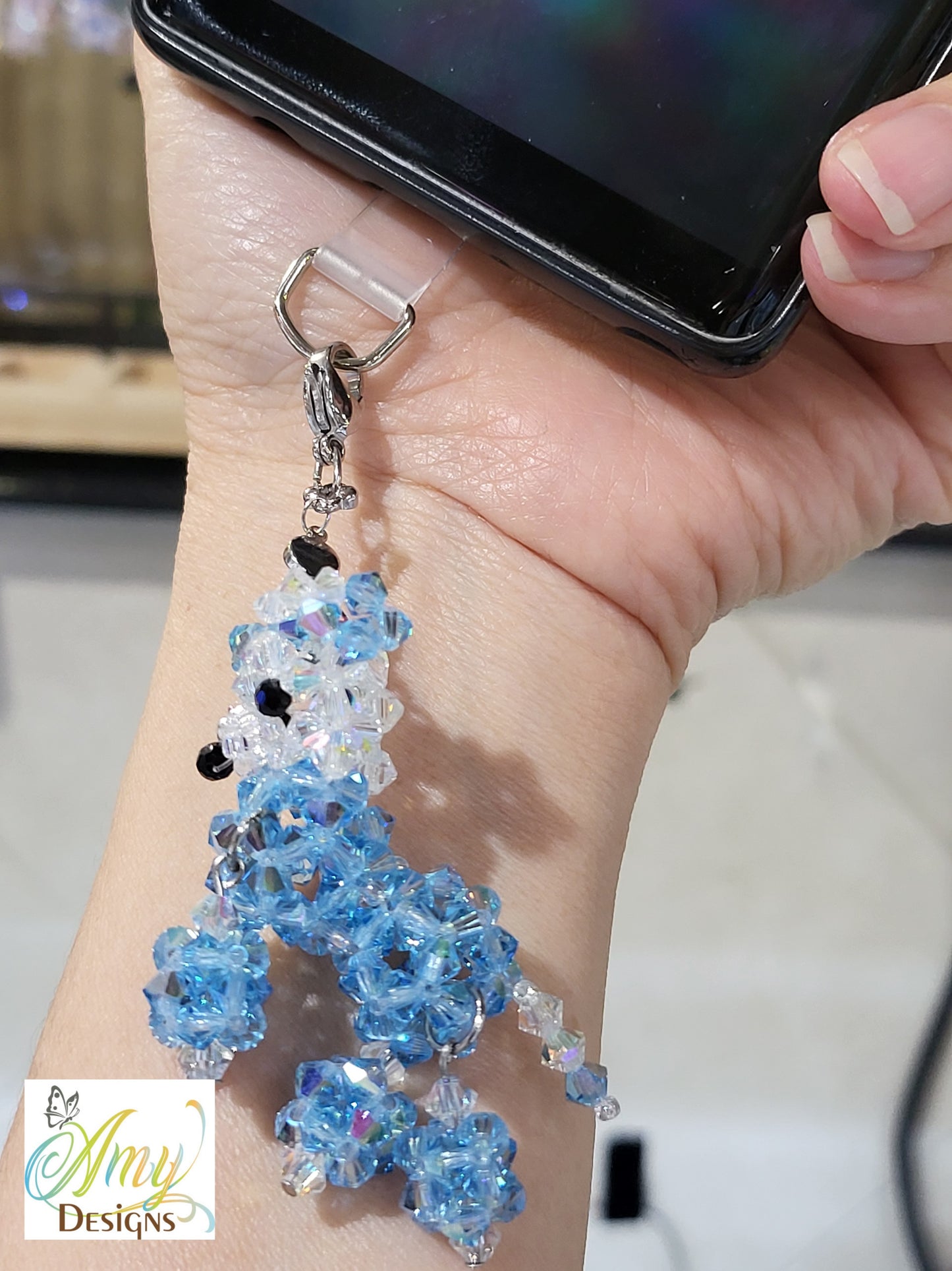 Handmade Crystal Beaded Poodle Dog Phone Charm