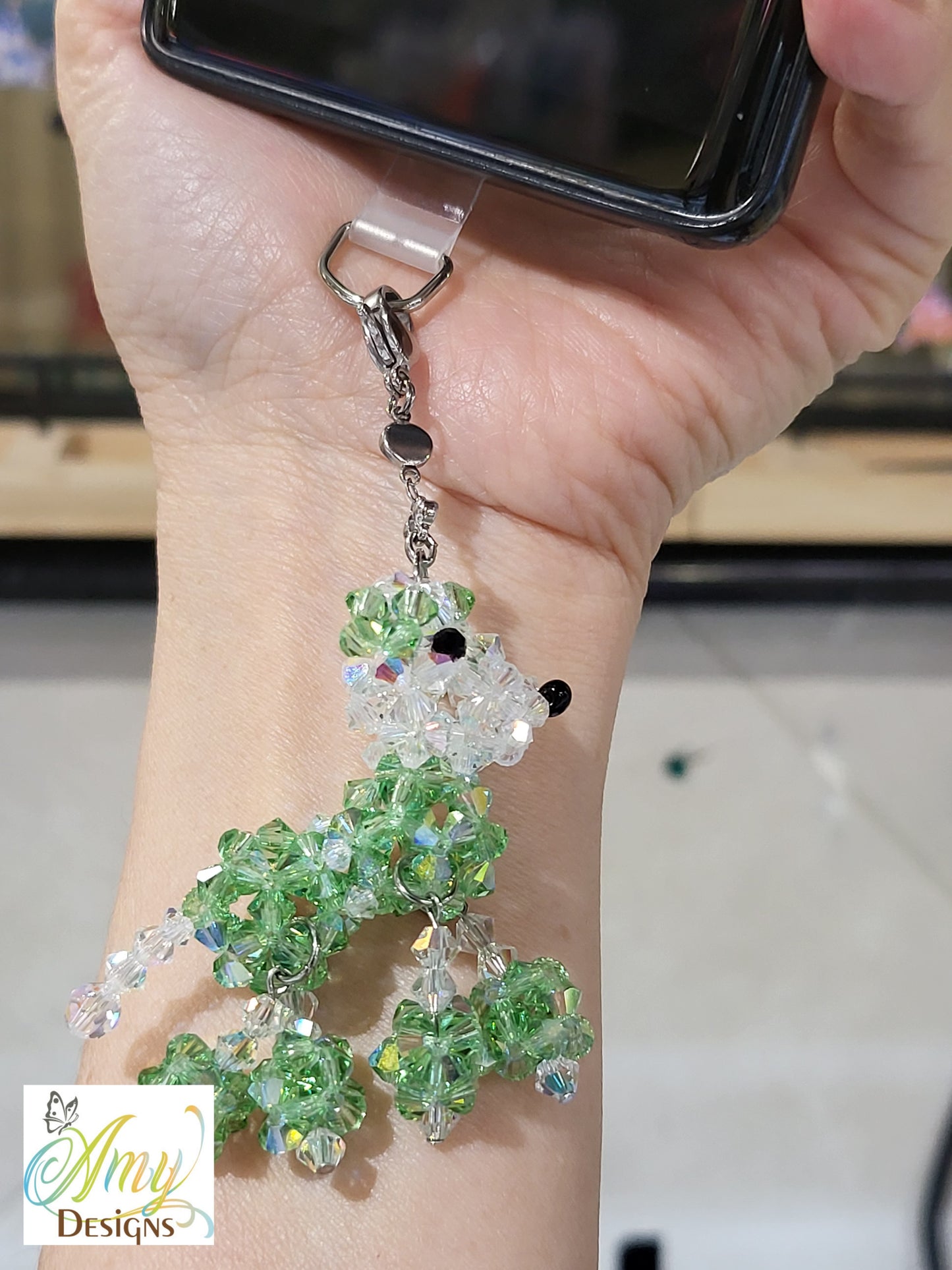 Handmade Crystal Beaded Poodle Dog Phone Charm