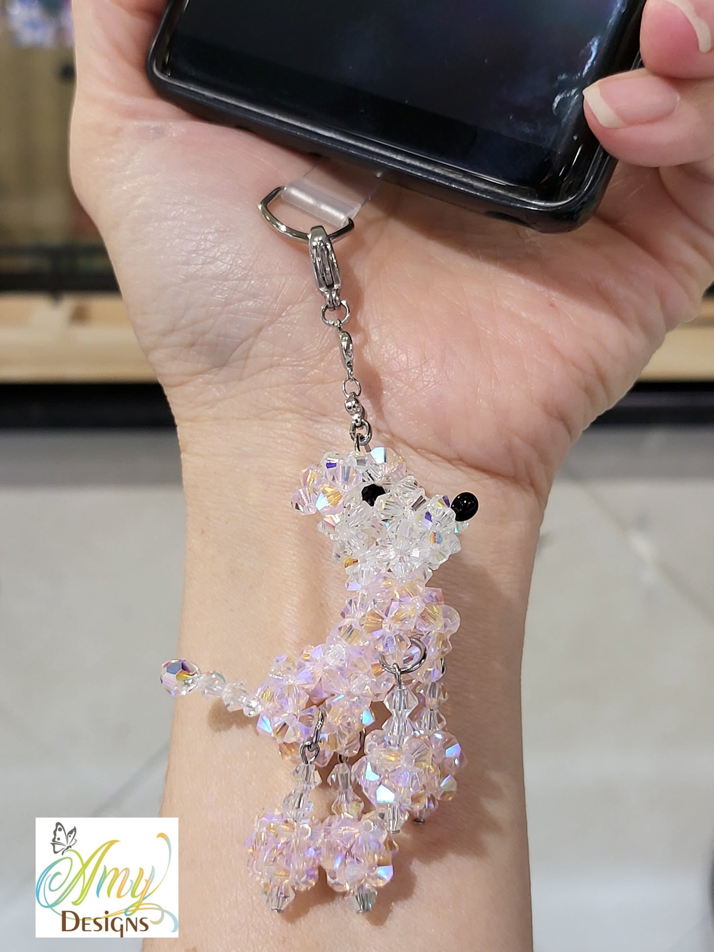 Handmade Crystal Beaded Poodle Dog Phone Charm
