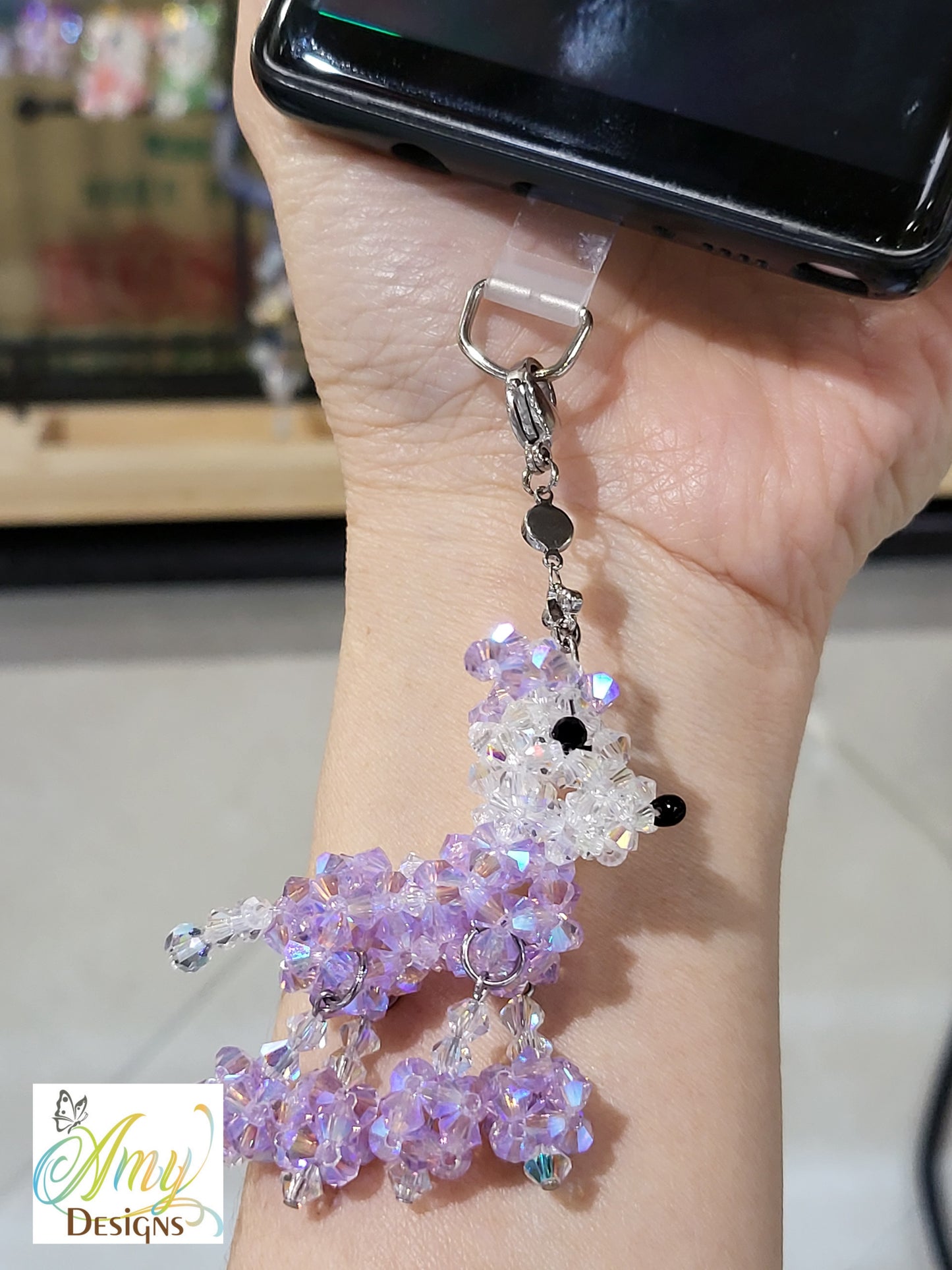 Handmade Crystal Beaded Poodle Dog Phone Charm