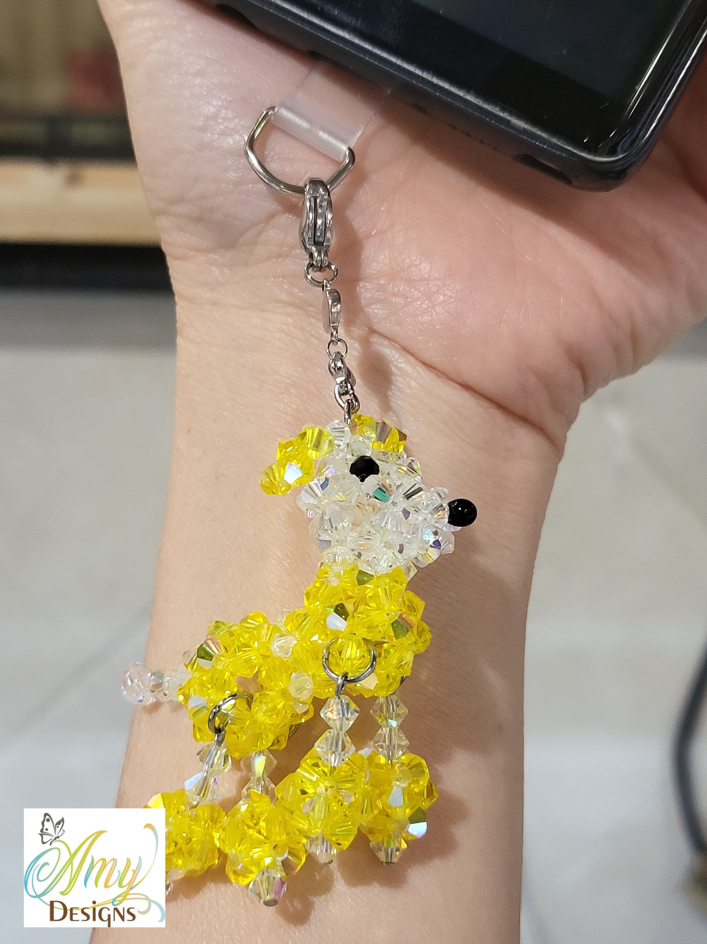 Handmade Crystal Beaded Poodle Dog Phone Charm