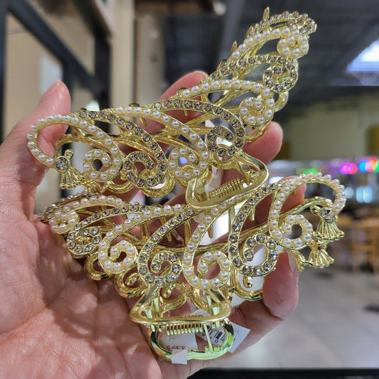 2pcs Woman Metal Hair Claw Clip Rhinestone Pearl