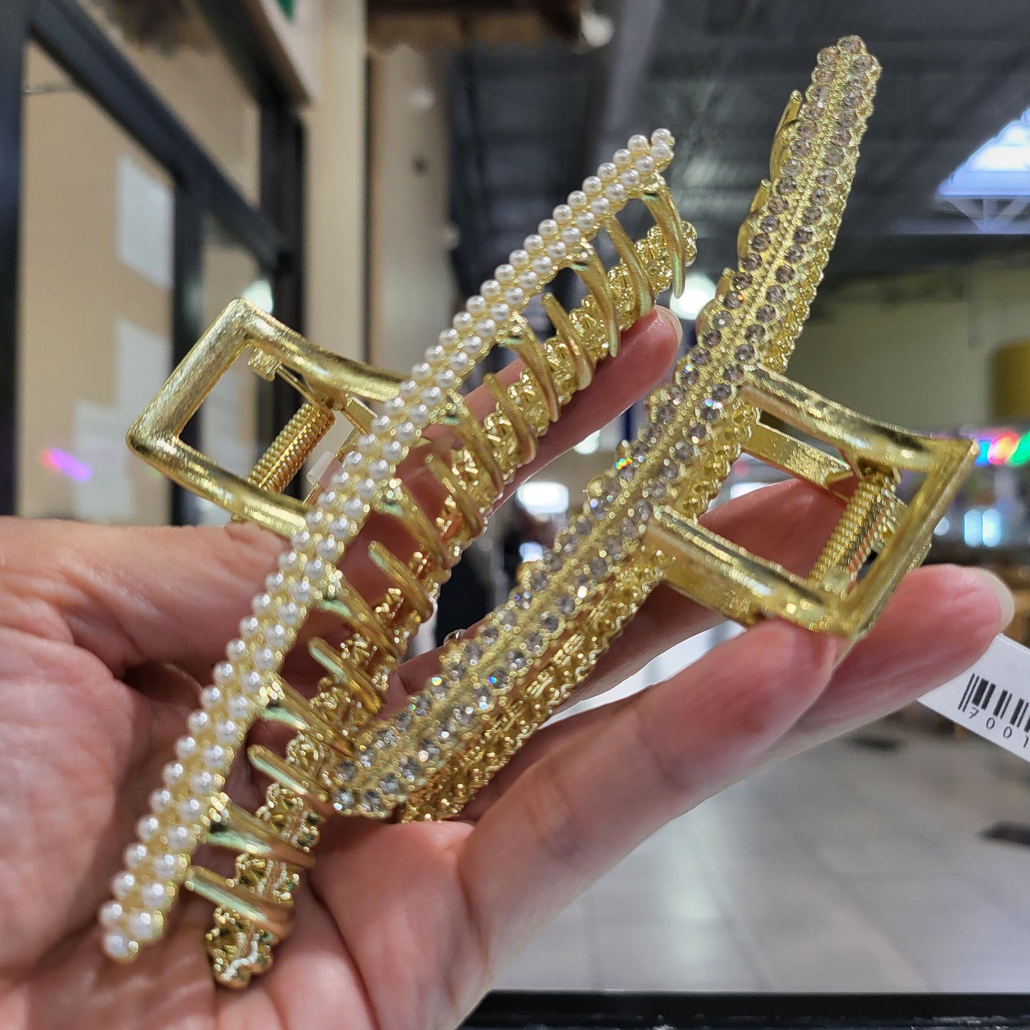 2pcs Woman Metal Hair Claw Clip Rhinestone Pearl