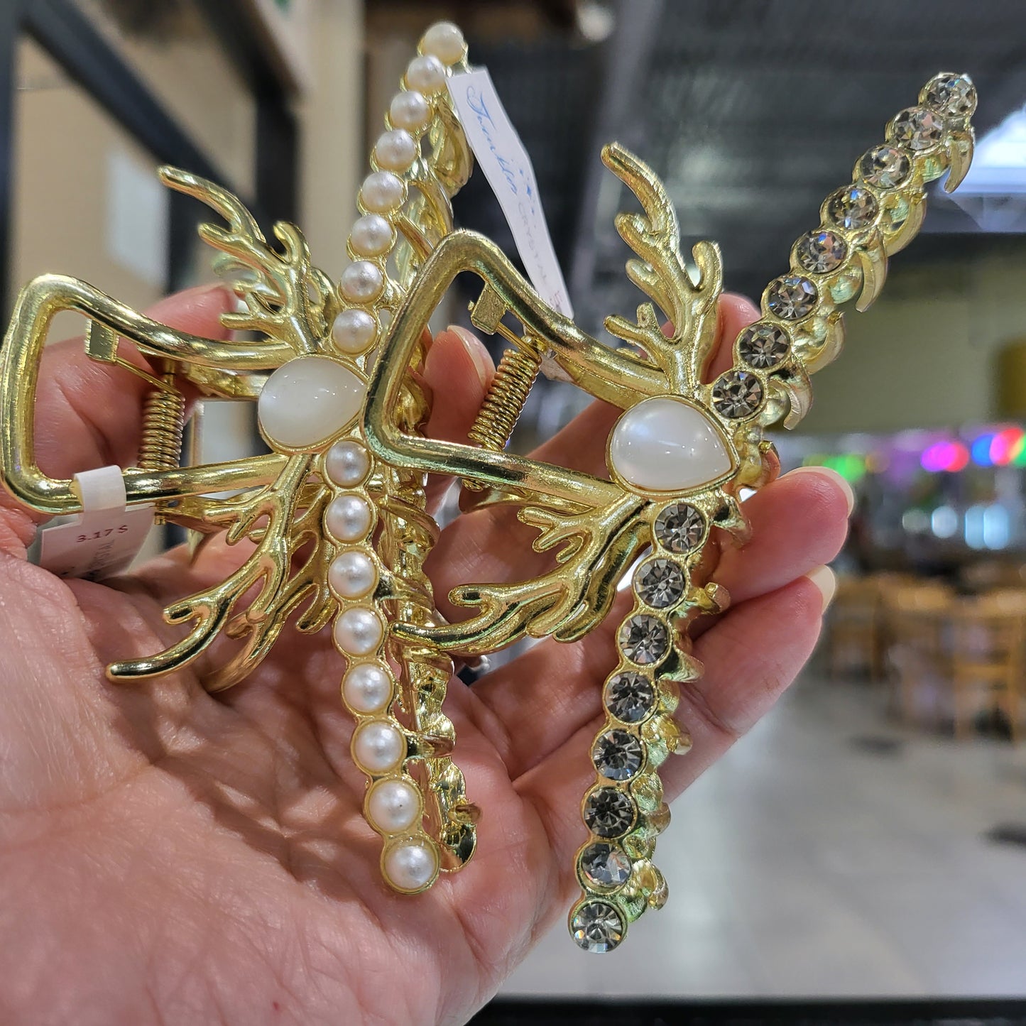 2pcs Woman Metal Hair Claw Clip Rhinestone Pearl