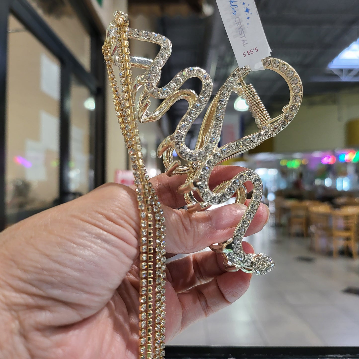 Woman Tassel Metal Hair Claw Clip Rhinestone Pearl