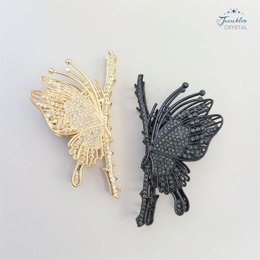 Butterfly Woman Metal Hair Claw Clip Rhinestone Pearl