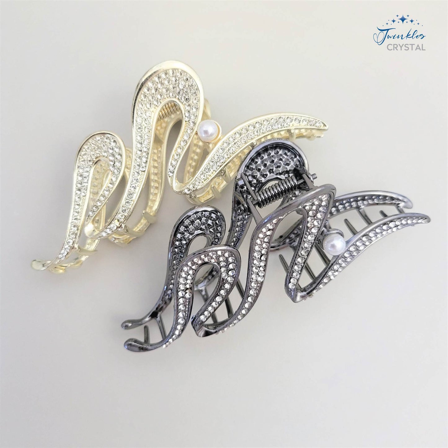 Butterfly Woman Metal Hair Claw Clip Rhinestone Pearl
