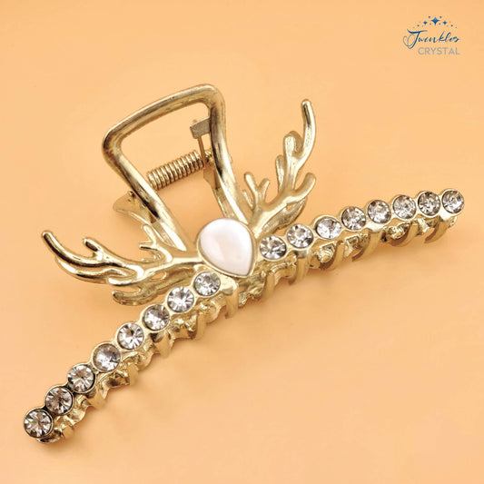 Woman Metal Hair Claw Clip Gold Color Rhinestone Clip