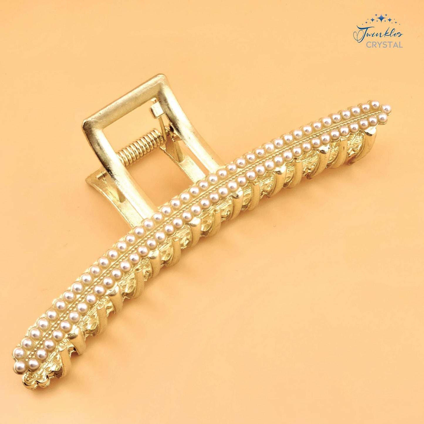 11.5 cm Woman Metal Rectangle Hair Claw Clip Rhinestone Pearl Clip