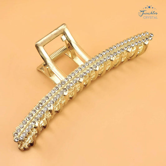 Woman Metal Rectangle Hair Claw Clip Rhinestone Pearl Clip 11.5 cm