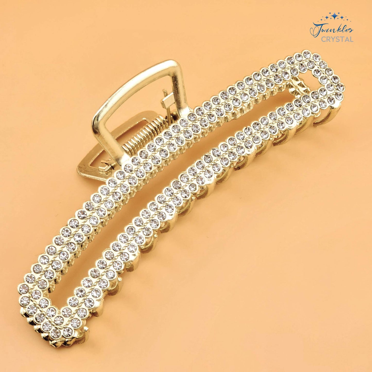 11.5 cm Woman Metal Rectangle Hair Claw Clip Rhinestone Pearl Clip