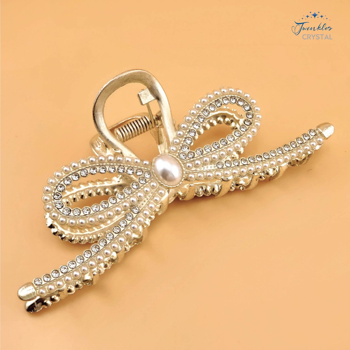 Woman Metal Hair Claw Clip Gold Color Rhinestone Clip