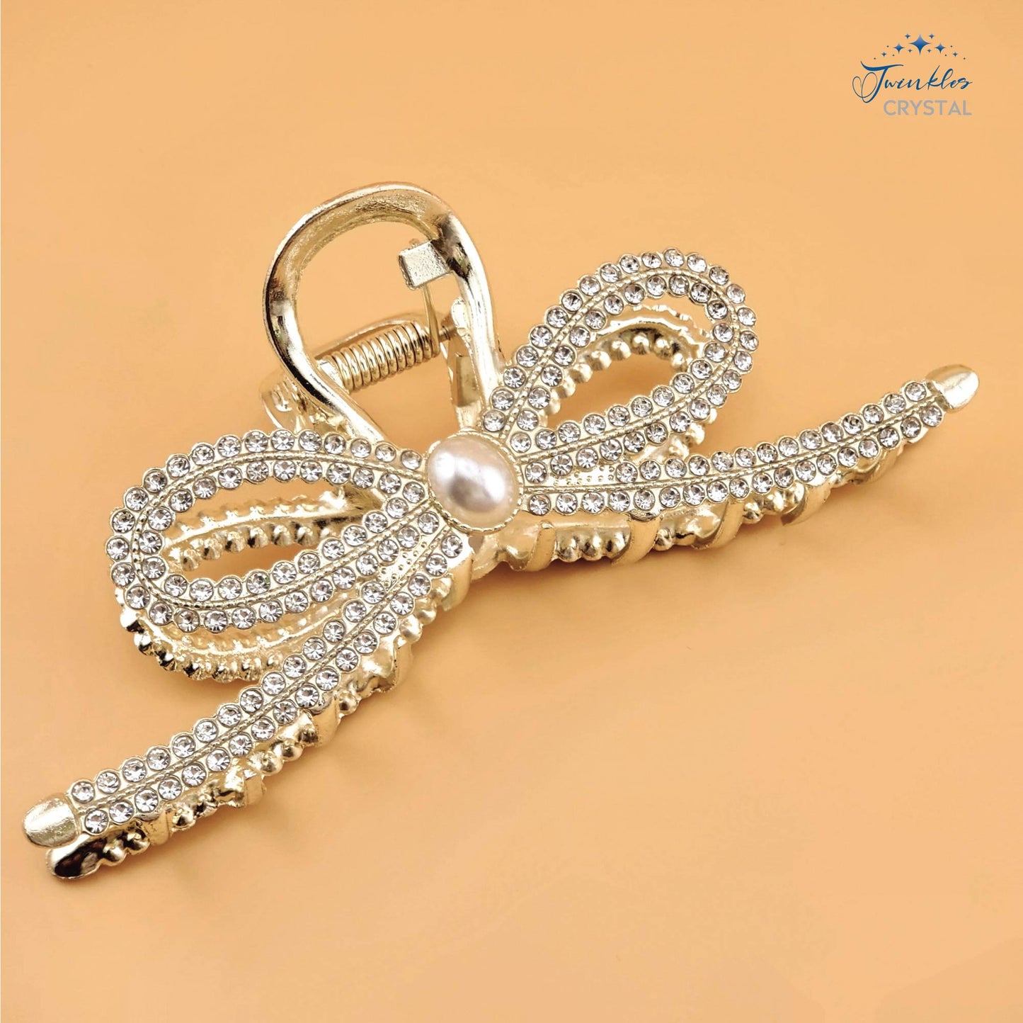 Woman Metal Hair Claw Clip Gold Color Rhinestone Clip