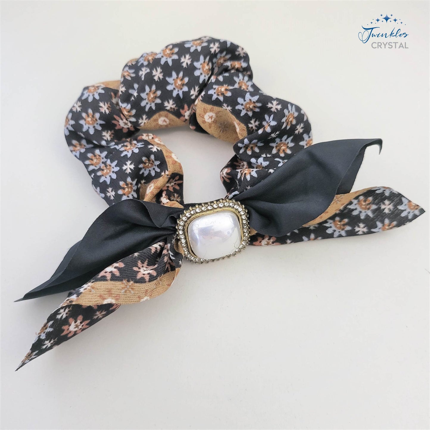 Metal Crystal Pearl Hair Scrunchies Satin Hair Ring Band