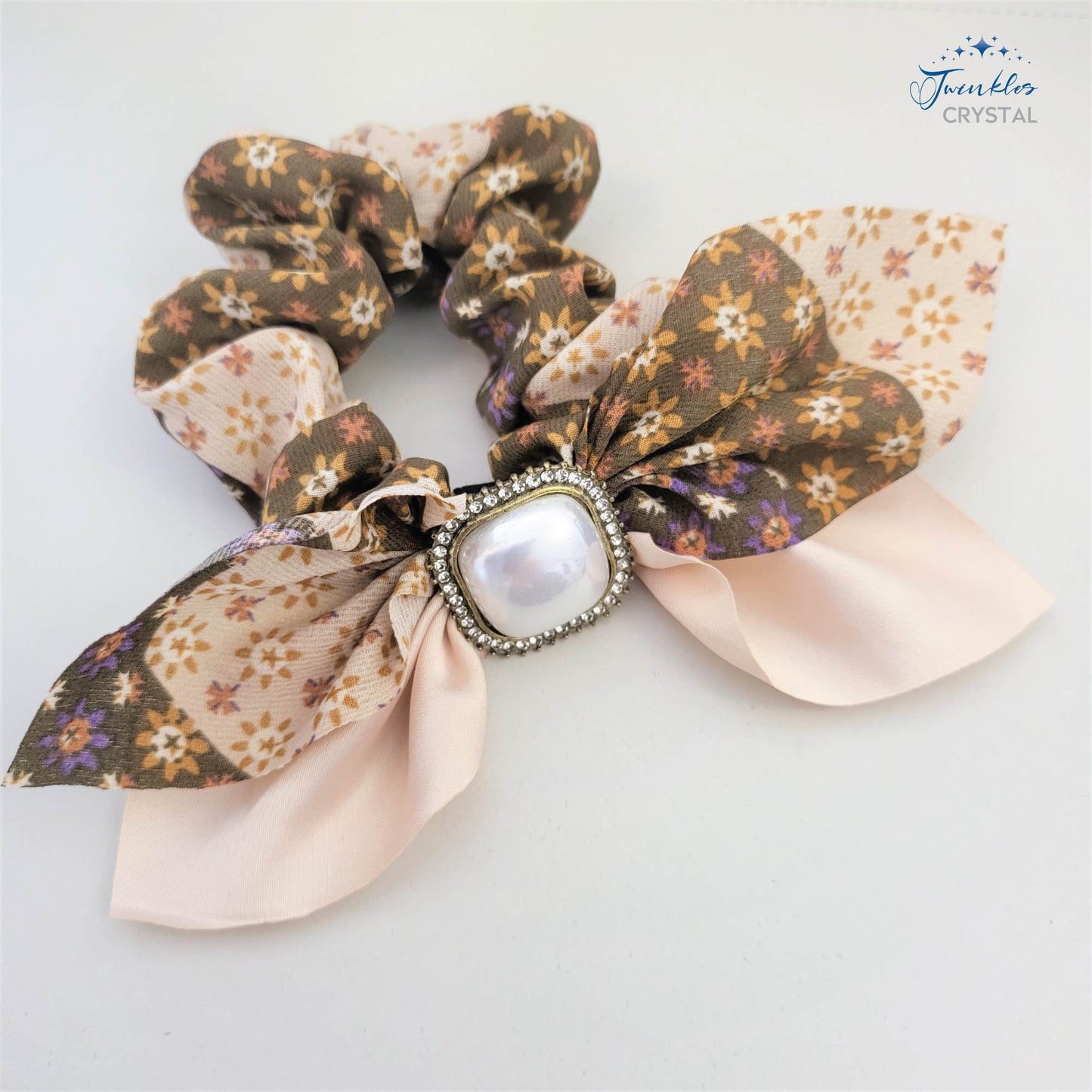 Metal Crystal Pearl Hair Scrunchies Satin Hair Ring Band