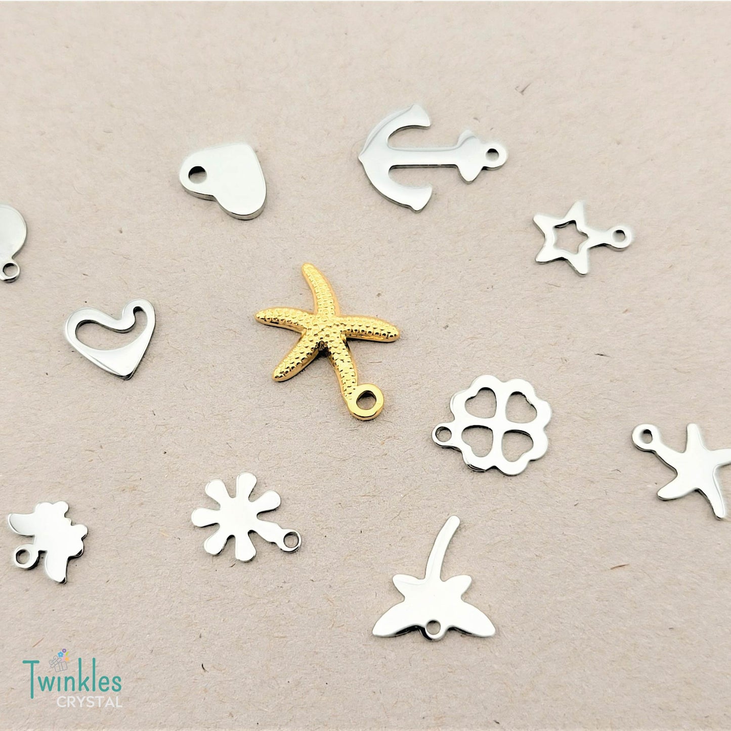 5pcs Polished Stainless Steel Pendant Heart Star Anchor Apple Butterfly Charm