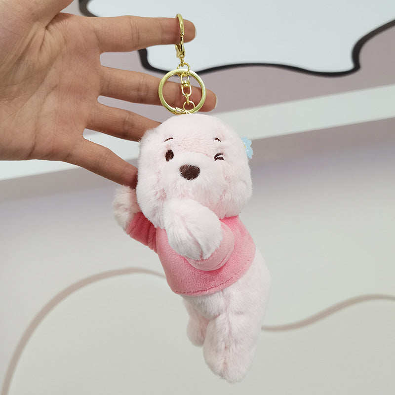Pink Lying Bear- Sitting Bear Plush Keychain