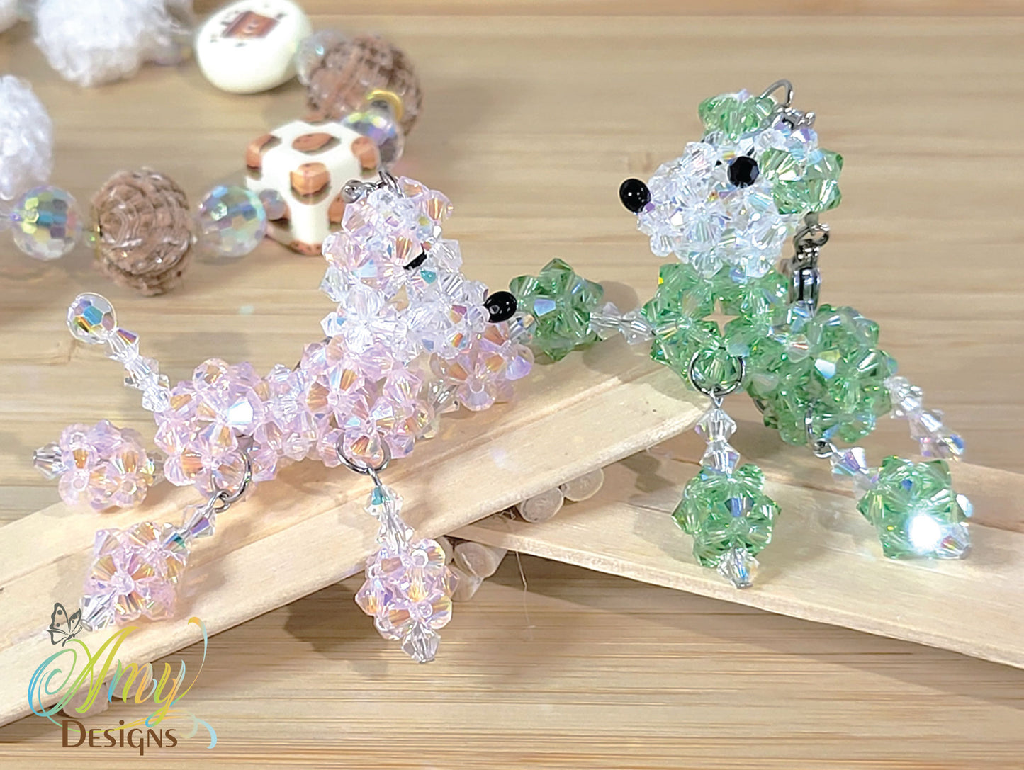 Handmade Crystal Beaded Poodle Dog Phone Charm