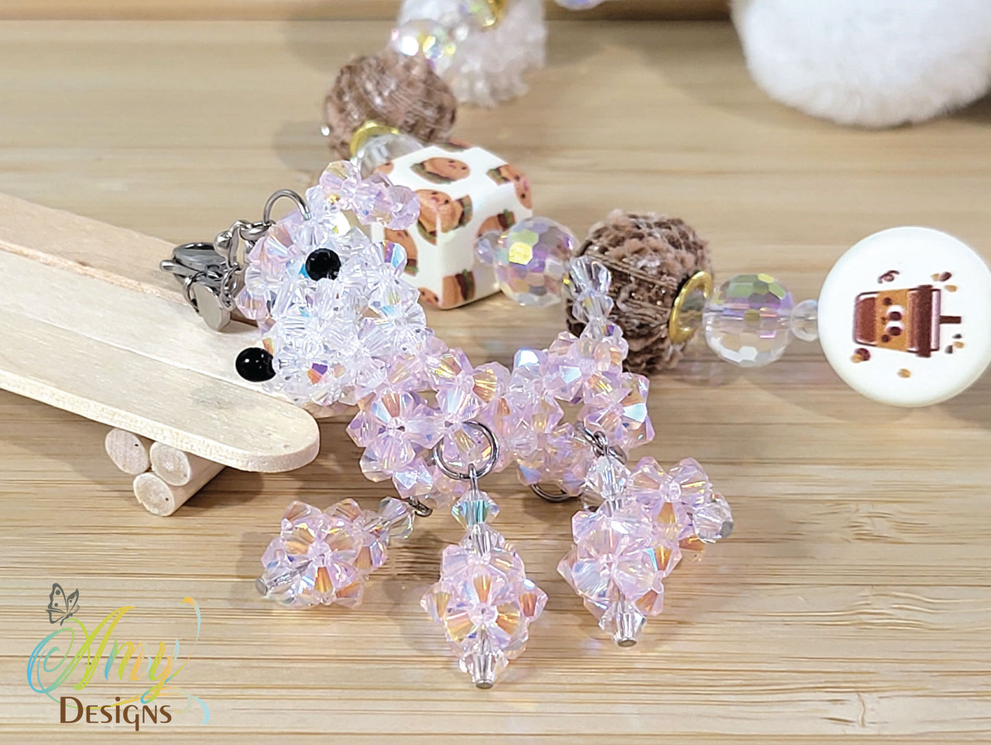 Handmade Crystal Beaded Poodle Dog Phone Charm