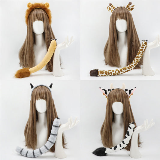 Children Festival Animal Ear Headband and Tail Lion Tail Animal Headband