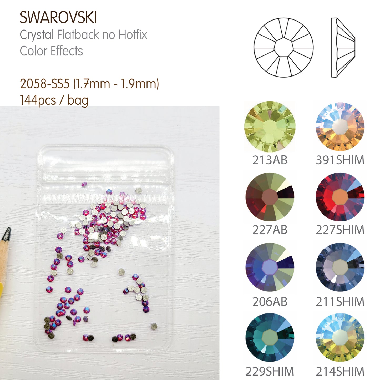 #2058-SS5 - Swarovski Flatback no Hotfix Crystal Picking Color - 144pcs