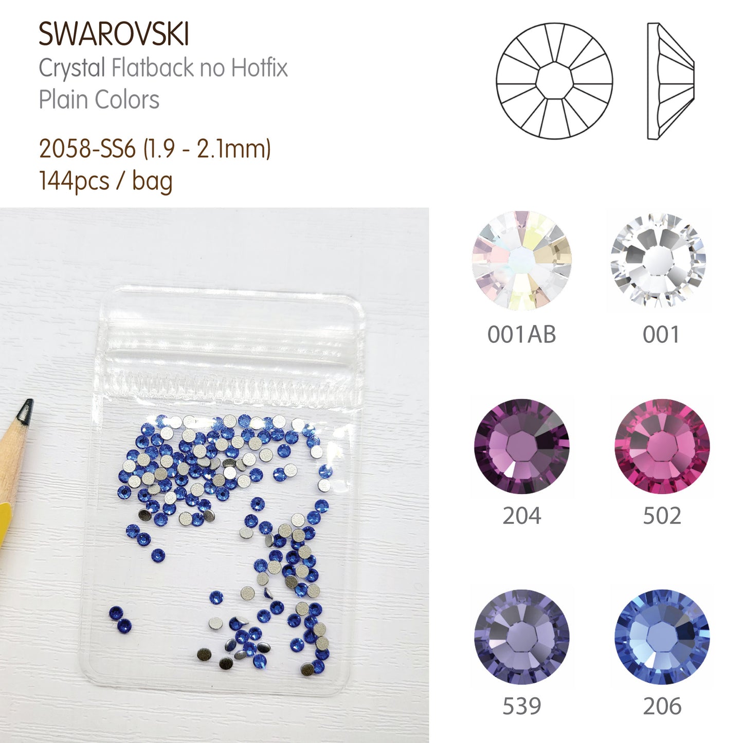 #2058-SS6 (1.9 - 2.1mm) - Swarovski Flatback no Hotfix Crystal - 144pcs