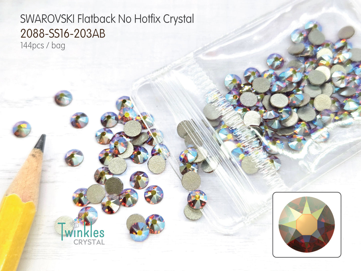 #2088-SS16 (3.8 - 4.0mm) - Swarovski Flatback no Hotfix Crystal - 144pcs