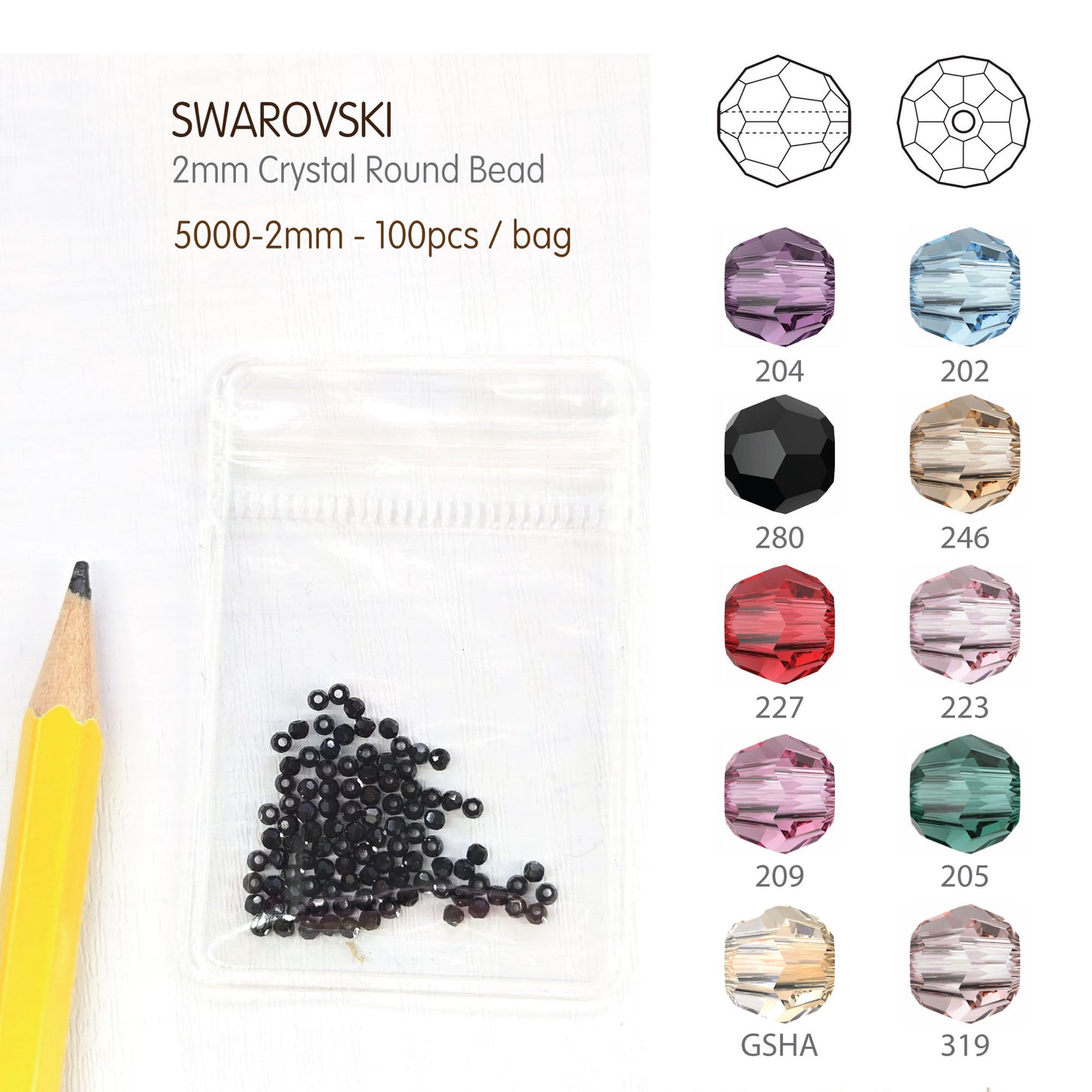 Swarovski Crystal Round Beads #5000-2mm Pick Color