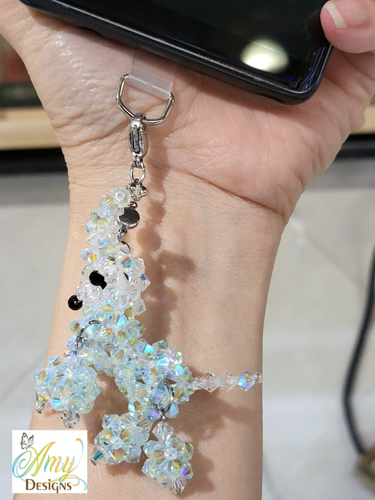 Handmade Crystal Beaded Poodle Dog Phone Charm