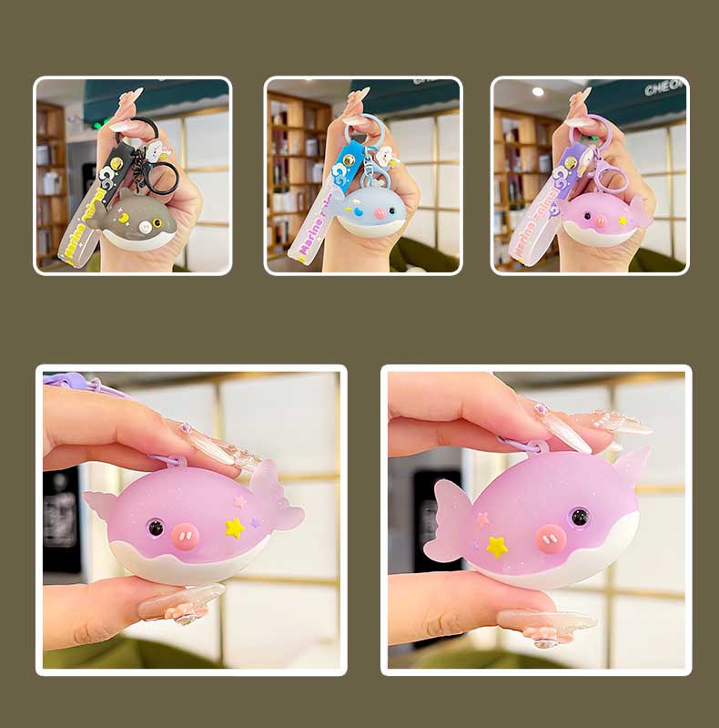 Cute Whale PVC Keychain – Kawaii Ocean Animal Rubber Bag Charm with Wrist Strap