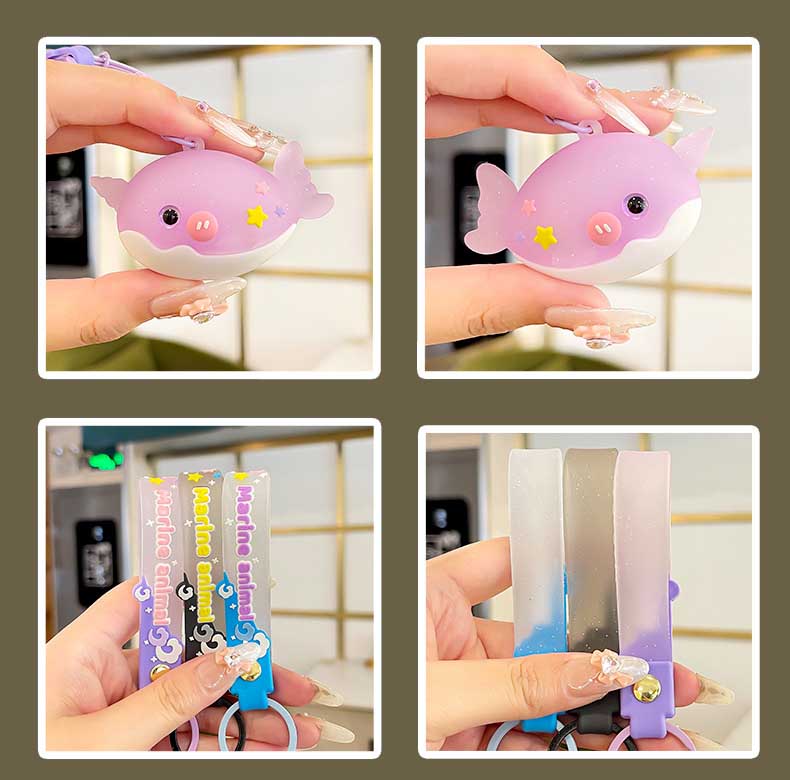 Cute Whale PVC Keychain – Kawaii Ocean Animal Rubber Bag Charm with Wrist Strap