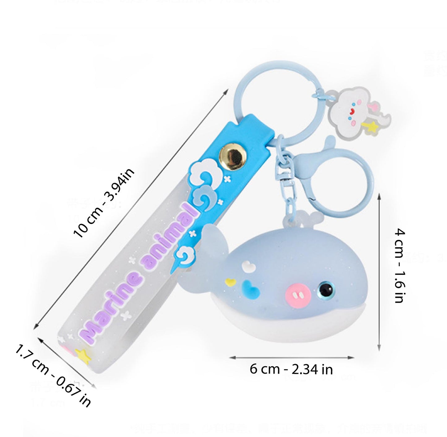 Cute Whale PVC Keychain – Kawaii Ocean Animal Rubber Bag Charm with Wrist Strap