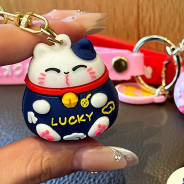 Lucky Cat Keychain, Fortune Beckoning Cat Pendant, "Wealth & Prosperity" Backpack Charm