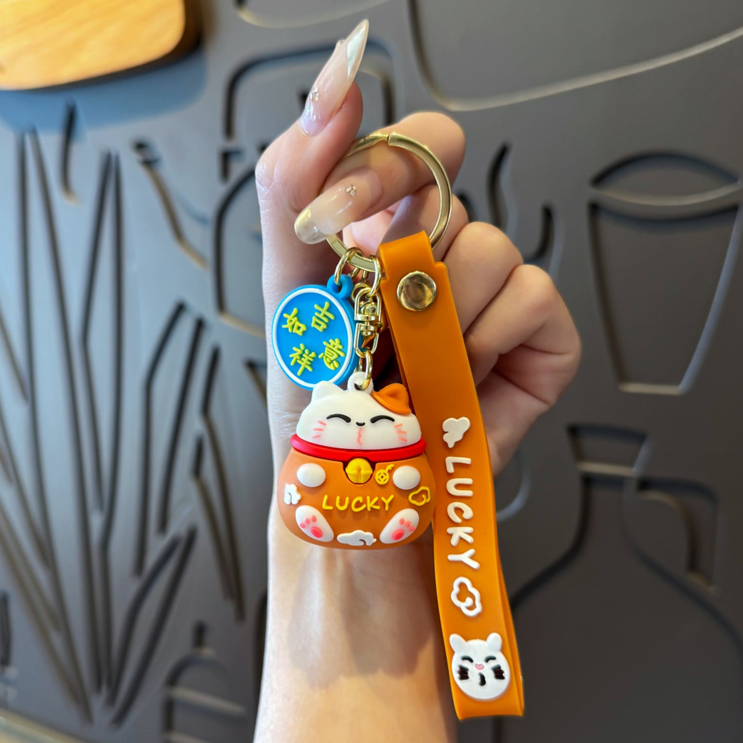 Lucky Cat Keychain, Fortune Beckoning Cat Pendant, "Wealth & Prosperity" Backpack Charm